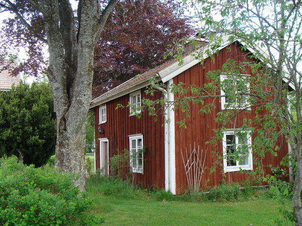 red cottages in sweden forest