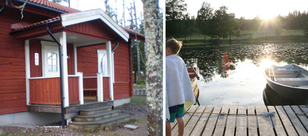 lakeside red cottages sweden