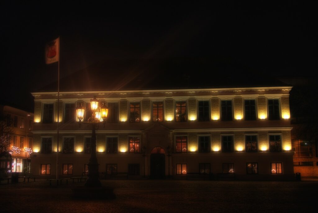 lund sweden city hall night vacation getaway