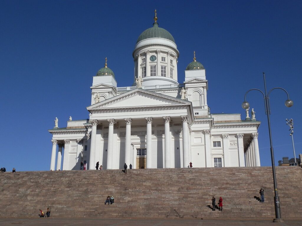 helsinki finland white cathedral church stairs 