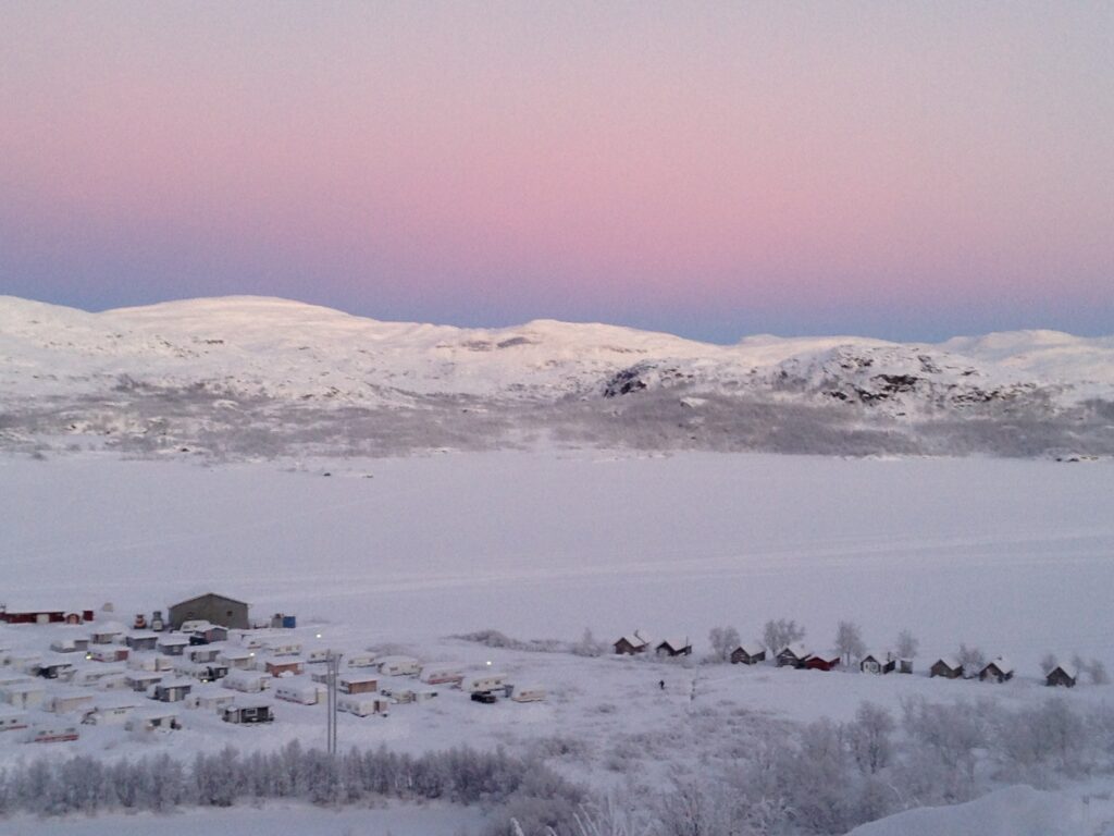 kiruna city northern lights sweden snow