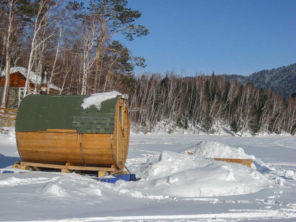 winter swim sauna cold frozen lake