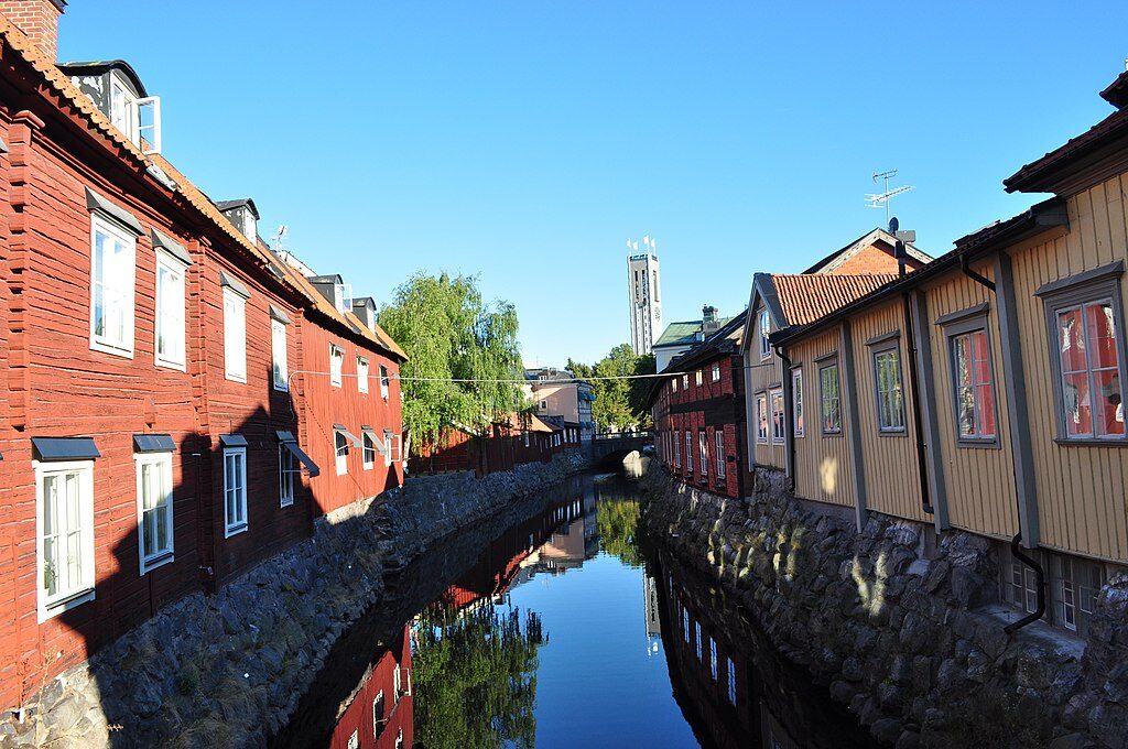 Västerås river Lake Mälaren colorful houses wooden